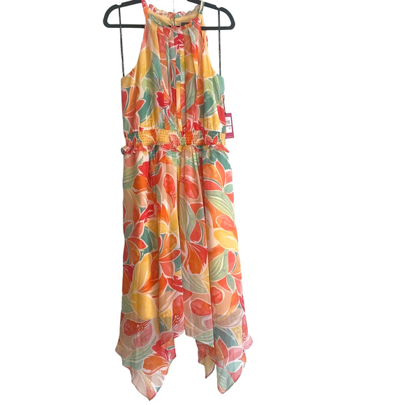 Vince Camuto NWT Size 12 Sleeveless Chiffon Vibrant Multicolor Midi Dress - Picture 1 of 8